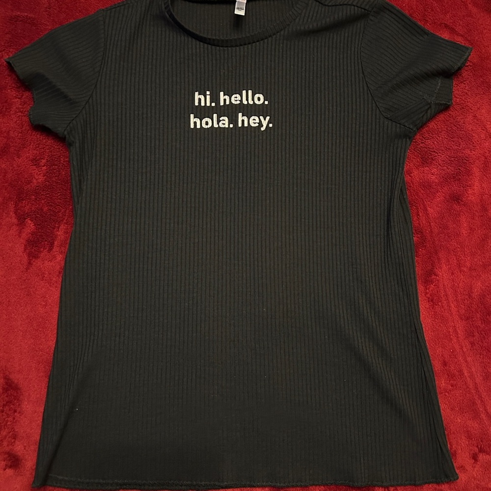 Women's Black Ribbed Tee with Graphic Print